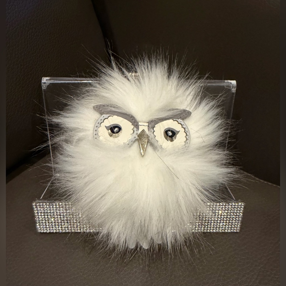 Kate Spade ♠️ LIKE NEW! Novelty White Owl Fur Pom Keychain with Crystal Accents